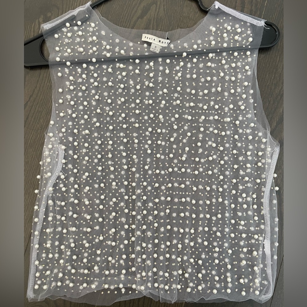 Sheer Gray Tank with Pearl Details